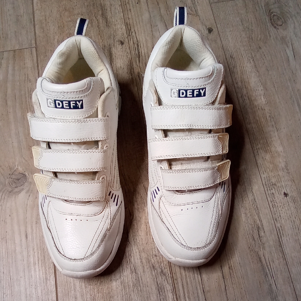 G-Defy Blue & White Sneakers, Men's Size 10.5, Comfort Fit Velcro Athletic Shoes